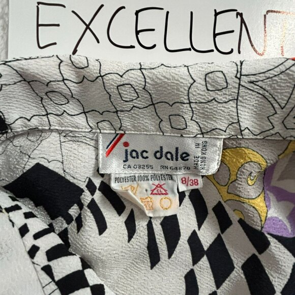 Jac Dale Women's Geometric Print Long Sleeve Collared Blouse White/Black 8 - Picture 4 of 7